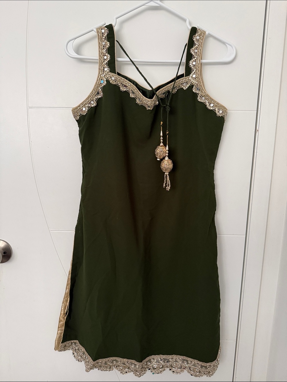 Embellished Dark Green Sleeveless Indian sharara suit with Gold Accents - Picture 2 of 4